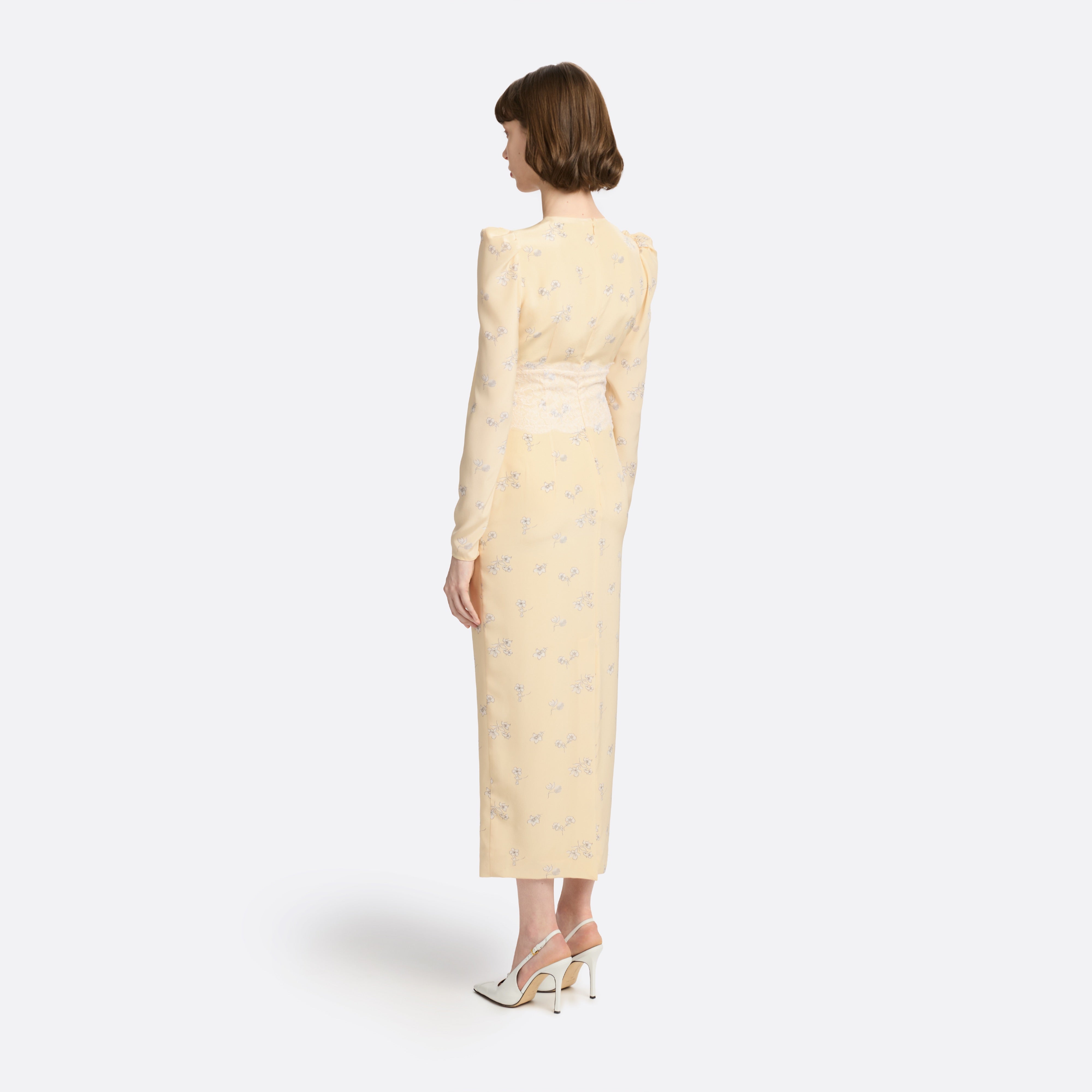 Alessandra Rich Silk Midi Dress With Lace Detail robe jaune pâle 40