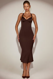 Oh Polly Elyra robe midaxi marron satin bustier