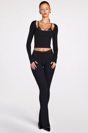 Oh Polly Philippa Pantalon Black modal côtelé dentelle