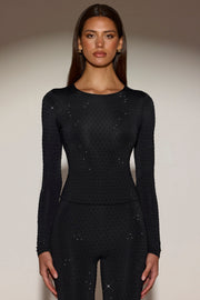 Oh Polly Venia 14966 haut noir strass manches longues