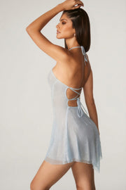 Oh Polly Juni robe mini dos lacé aqua à strass