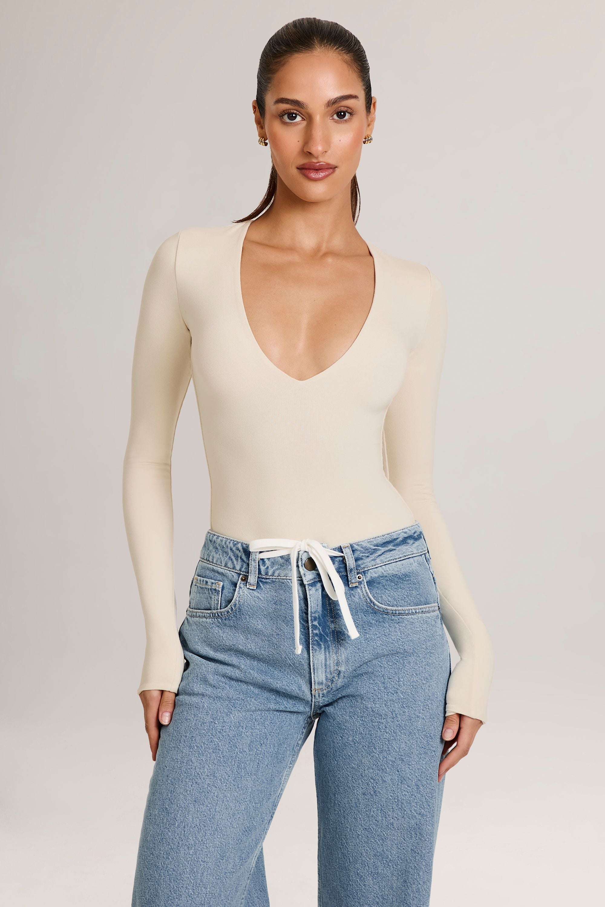 Oh Polly Elodie Body Manches Longues Ivoire Col V Modal