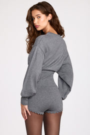 Oh Polly Moya combishort gris maille fine manches longues