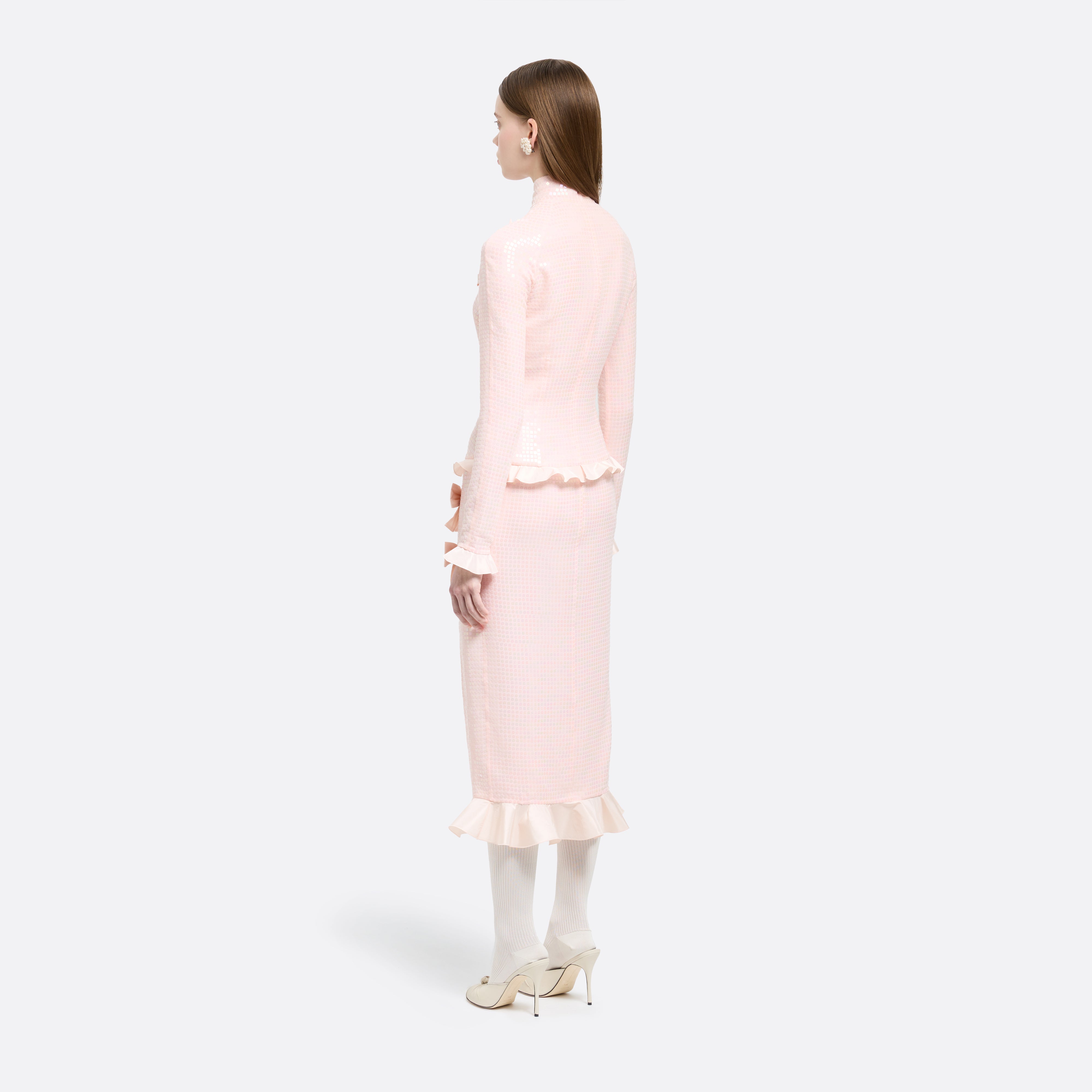 Alessandra Rich robe midi soie sequins rose 36