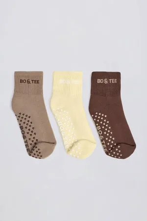 Oh Polly Bo+Tee Pilates Sock Bundle chaussettes mocha multi lot 3 antiglisse