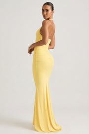Oh Polly Laverna Robe Longue Jaune Pastel Dos Nu