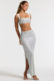 Oh Polly Embellished Siona jupe maxi argent strass fendue