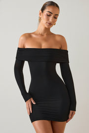 Oh Polly Oriana 12231 mini robe noire modal épaules dénudées