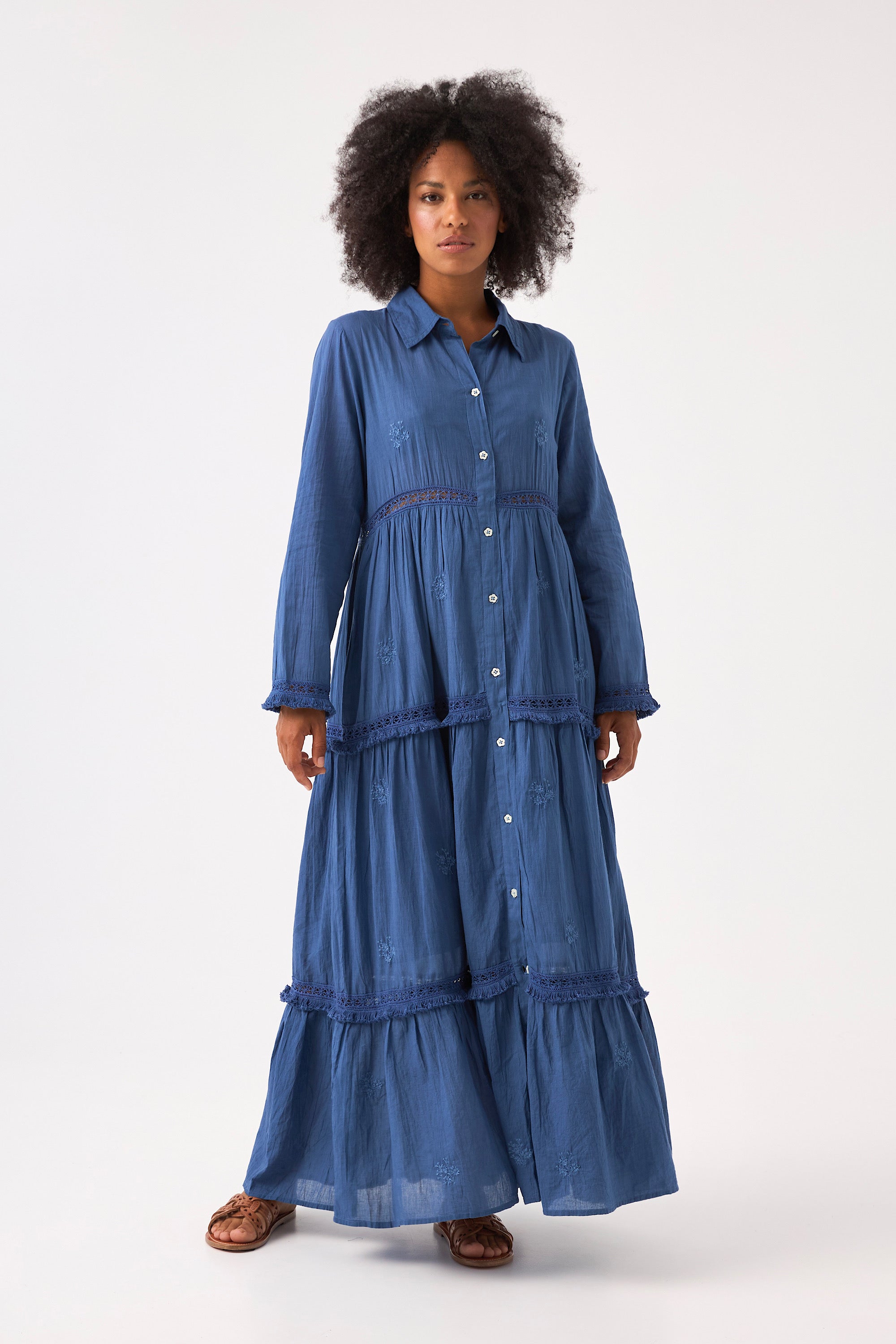Chicosoleil Robes Selena robe longue coton bleu drone