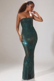 Oh Polly Marleni robe émeraude strass bustier sirène