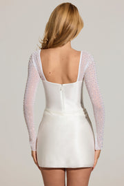 Oh Polly 15907 robe mini drapée blanche manches strass