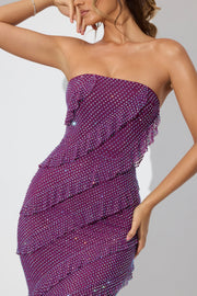 Oh Polly Dulce robe maxi bustier prune volants strass