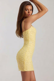 Oh Polly Drop a Glint Mini Robe Jaune Perles Bodycon