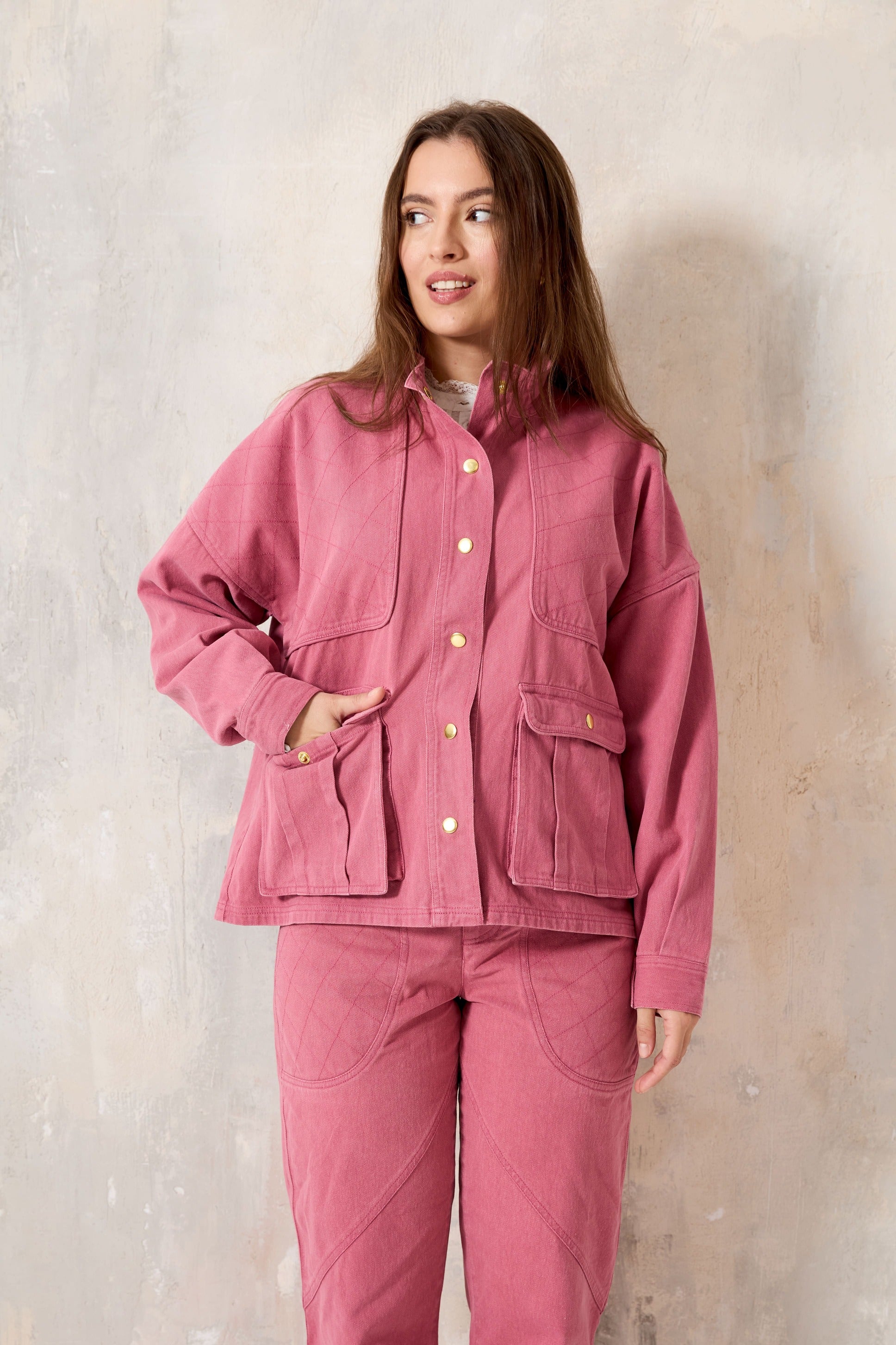 Chicosoleil Chenoa veste courte rose denim coton