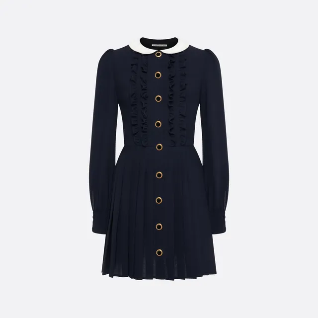 Alessandra Rich Dresses Light Wool Mini Robe bleu marine plissée