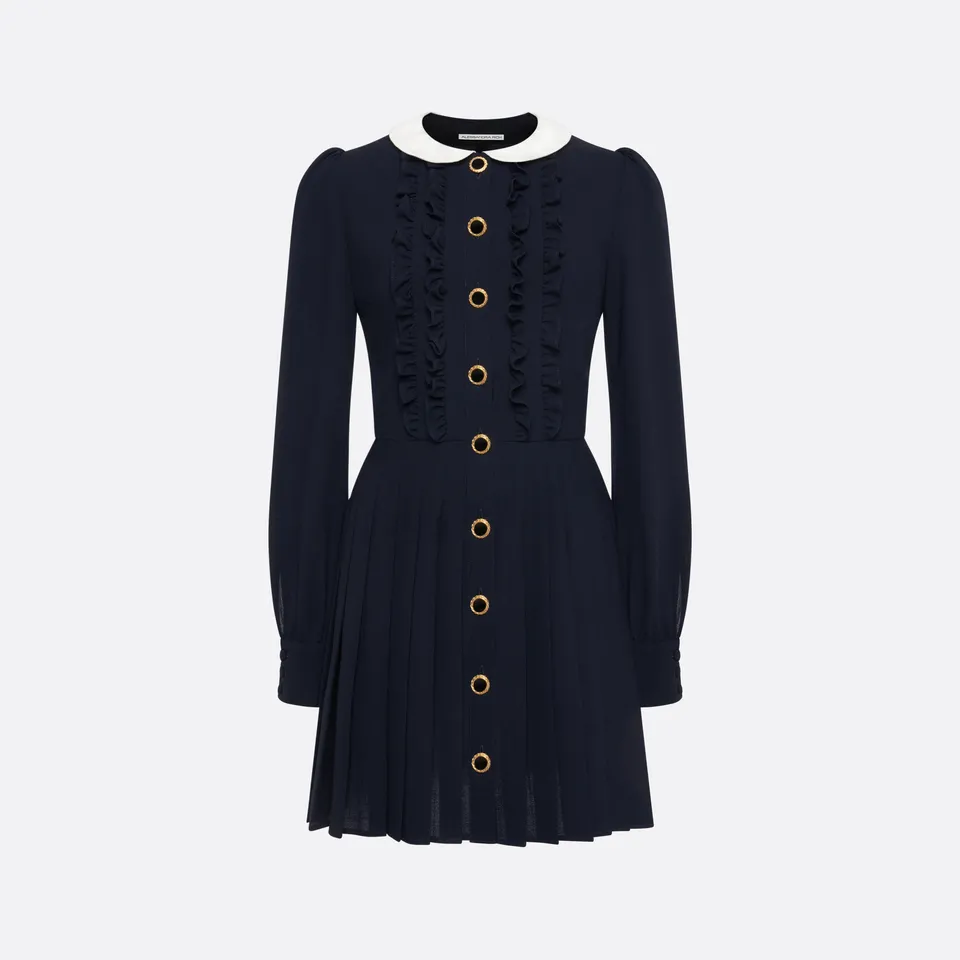 Alessandra Rich Dresses Light Wool Mini Robe bleu marine plissée
