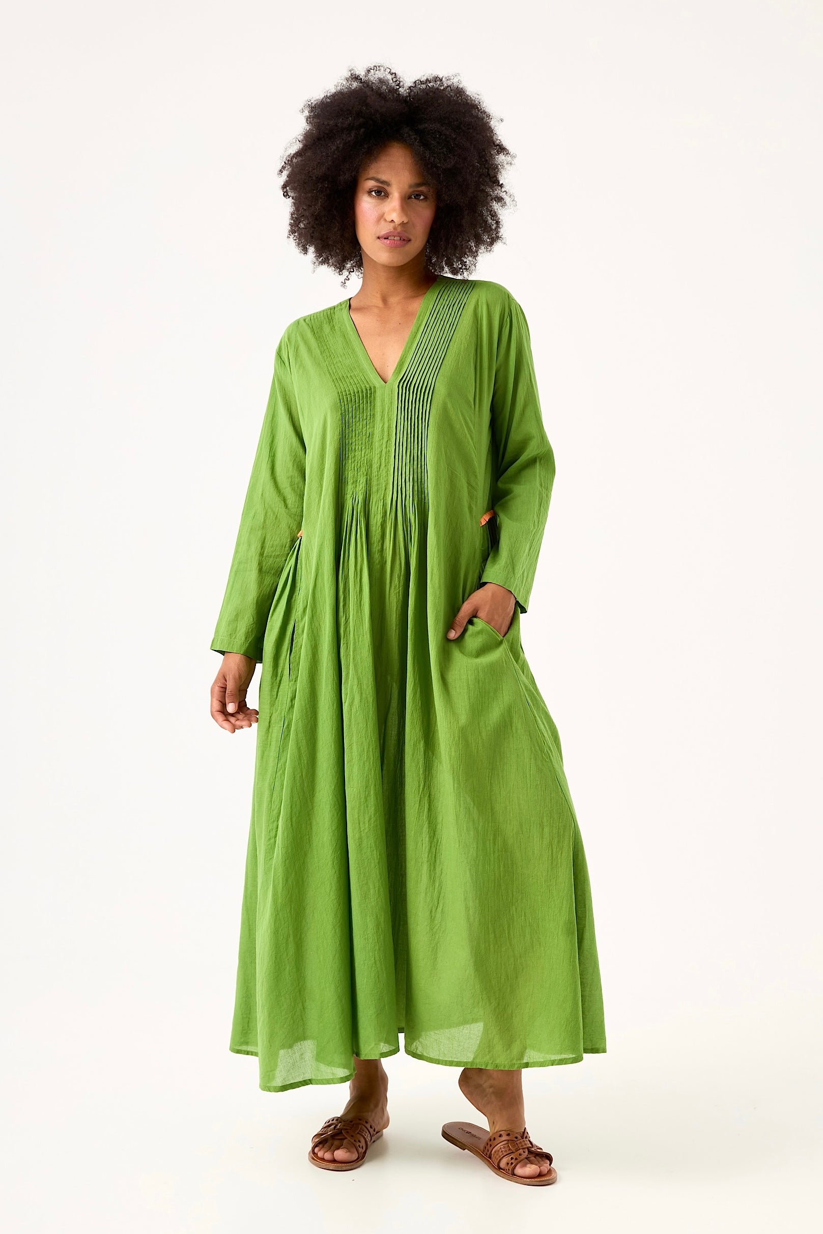 Chicosoleil Robes Zazie robe longue vert voile coton