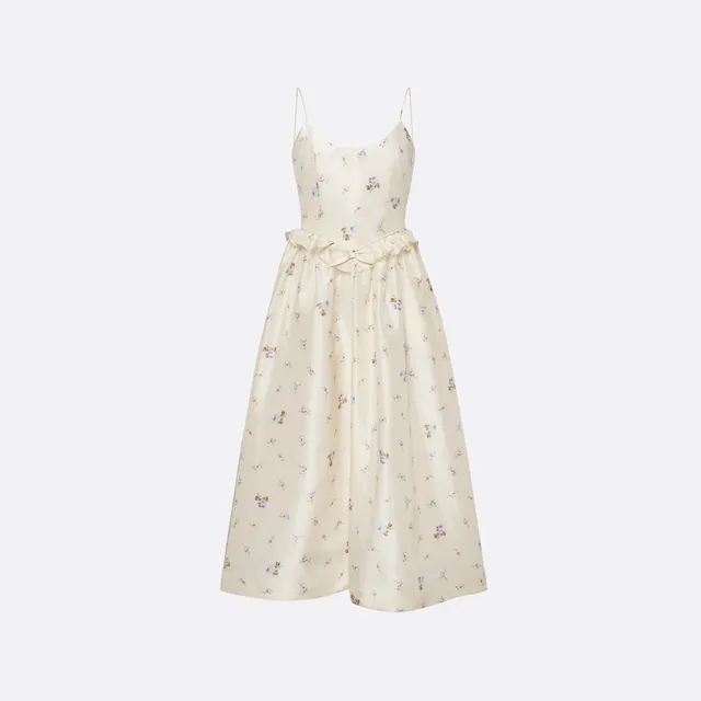 Alessandra Rich Dresses Floral Robe midi blanche à fleurs soie