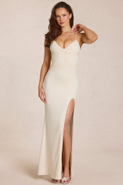 Oh Polly Dresses Elanora Maxi Robe Ivoire Col V Fendue