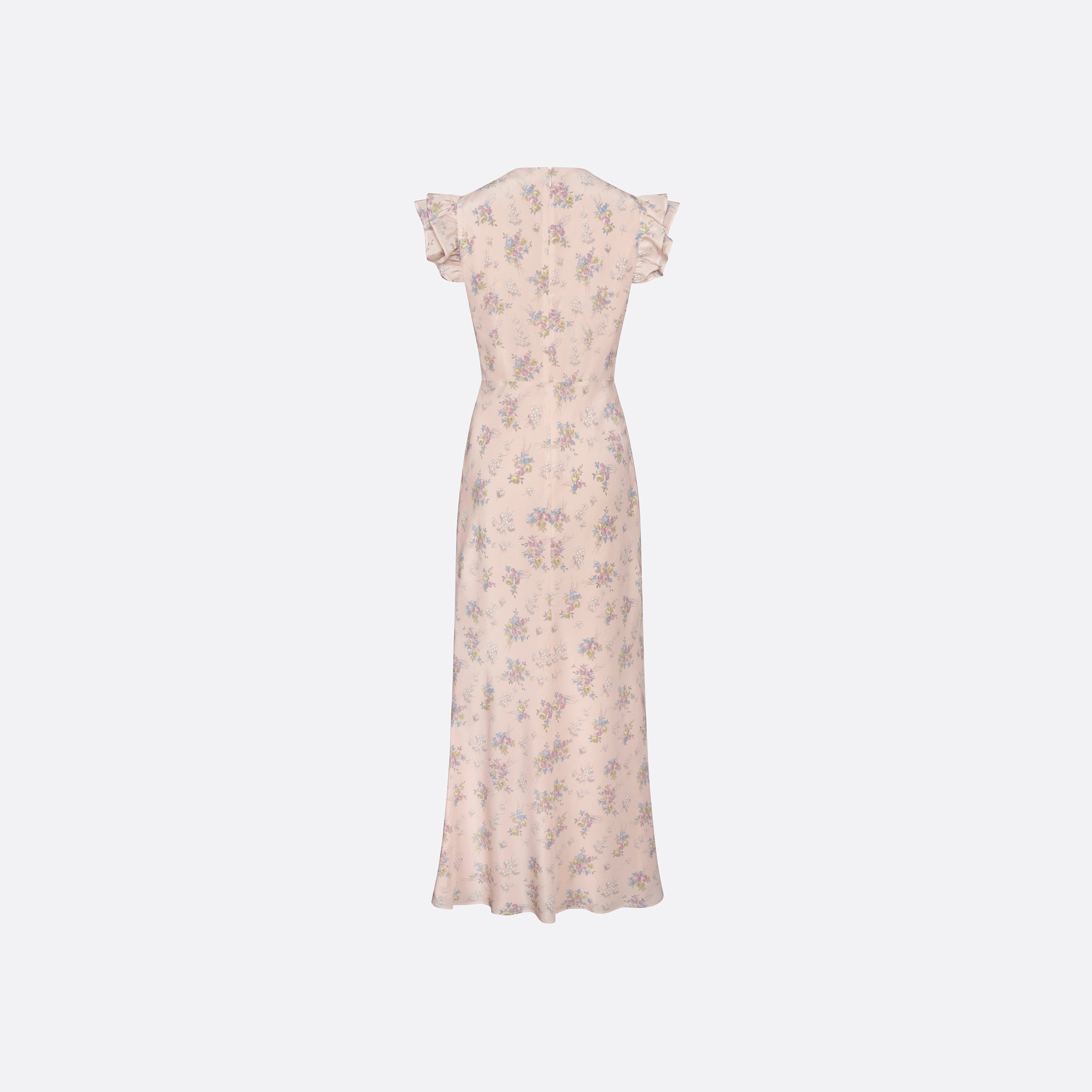 Alessandra Rich Dresses robe midi soie rose fleurie volants