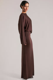 Oh Polly Dresses 15917 robe maxi marron chocolat drapée