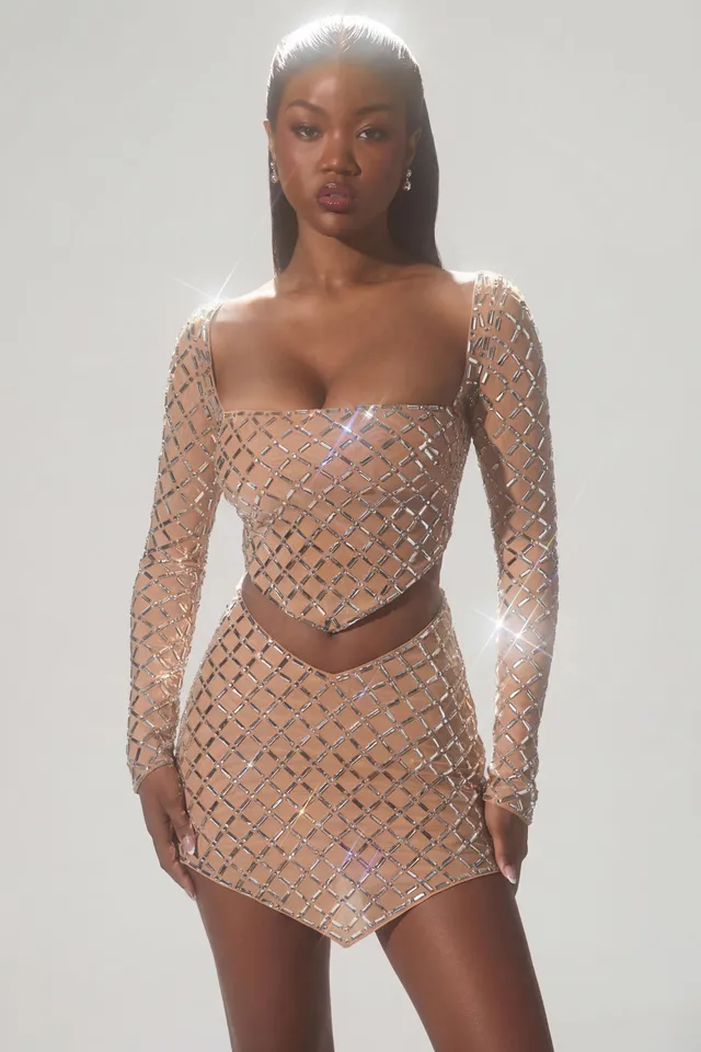 Oh Polly Thora crop top miel strass corset 12453