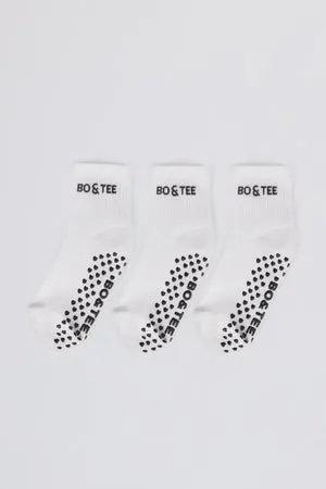 Oh Polly Bo+Tee Chaussettes Pilates Blanc Lot 3 Coton Grip