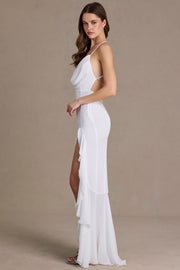 Oh Polly robe chiffon col bénitier blanche Snow fente