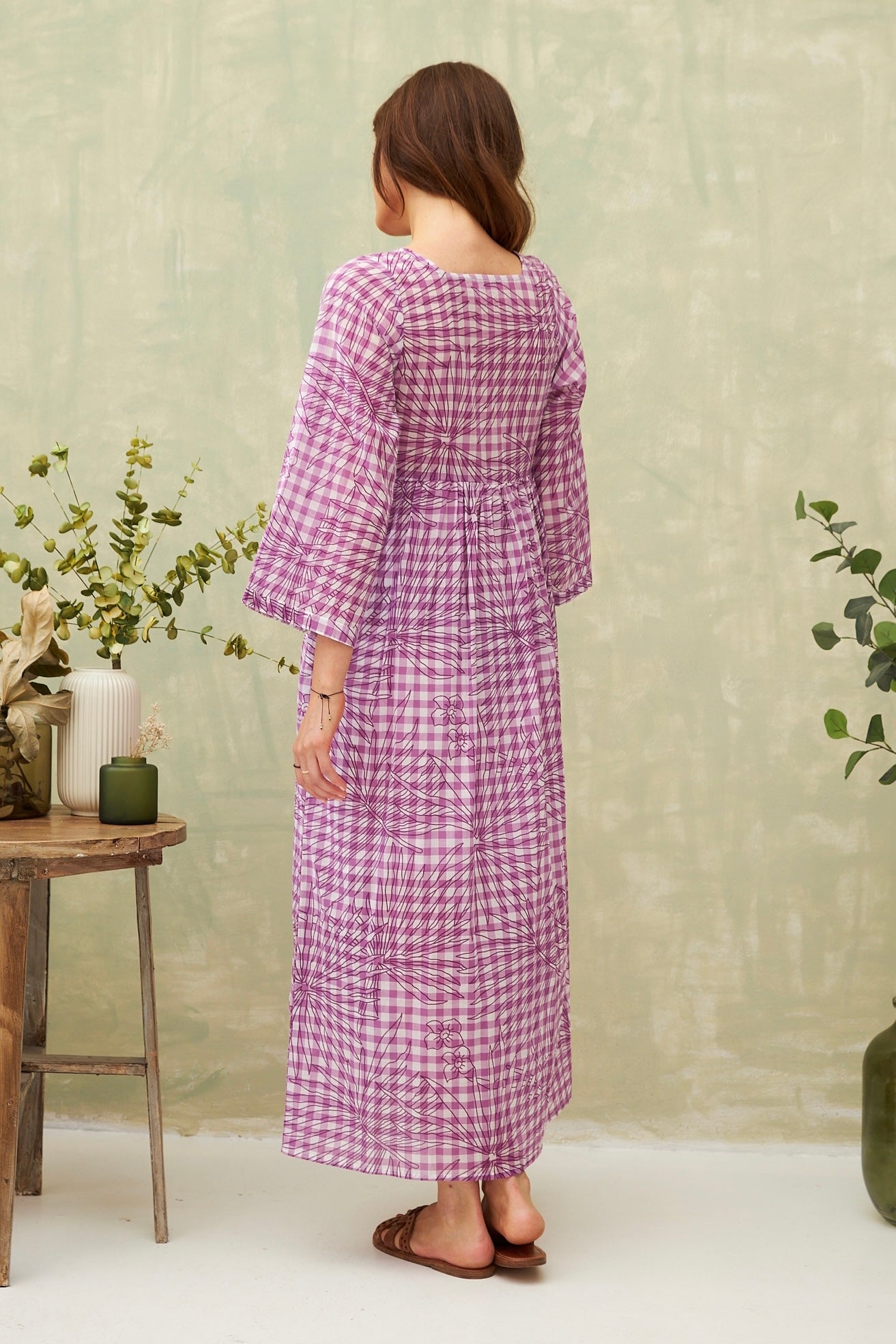 Chicosoleil Claudia robe longue vichy violet coton