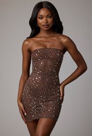 Oh Polly Caprice robe mini bodycon cacao strass