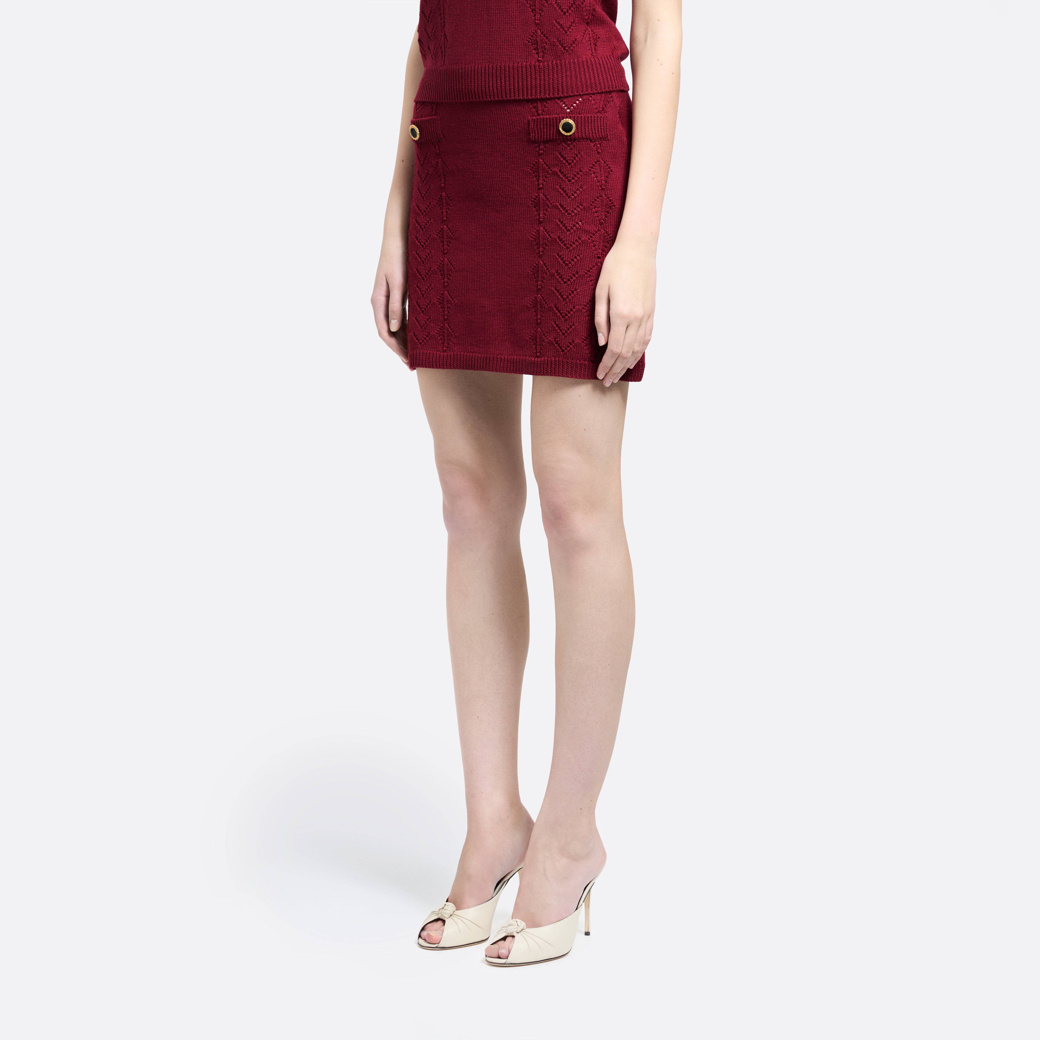 Alessandra Rich Skirts mini jupe laine bordeaux dentelle 38