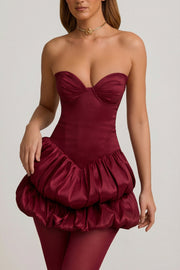 Oh Polly Laela robe mini corset satin rouge vin