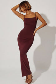 Oh Polly Ryatt 8069 robe maxi moulante marron fendue