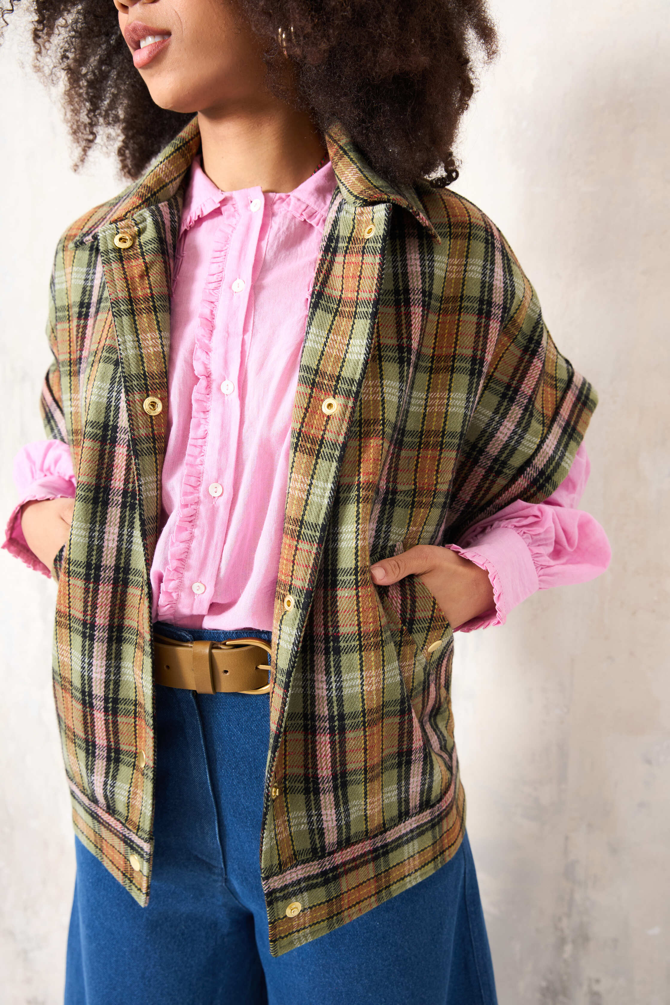 CHICOSOLEIL DUSTIN veste green check laine oversize