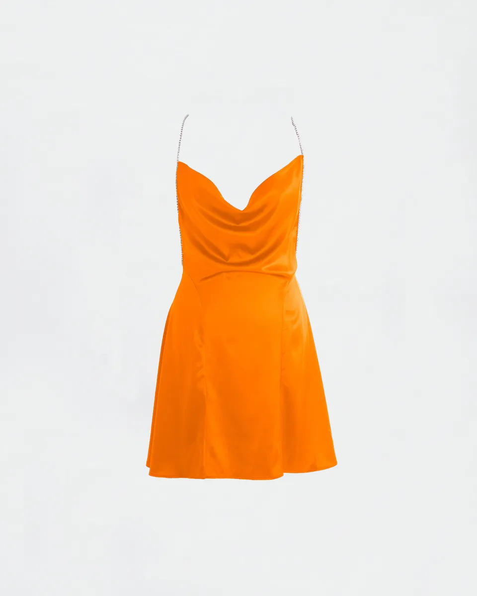 The Ethiquette Jenna Orange robe satin orange soie