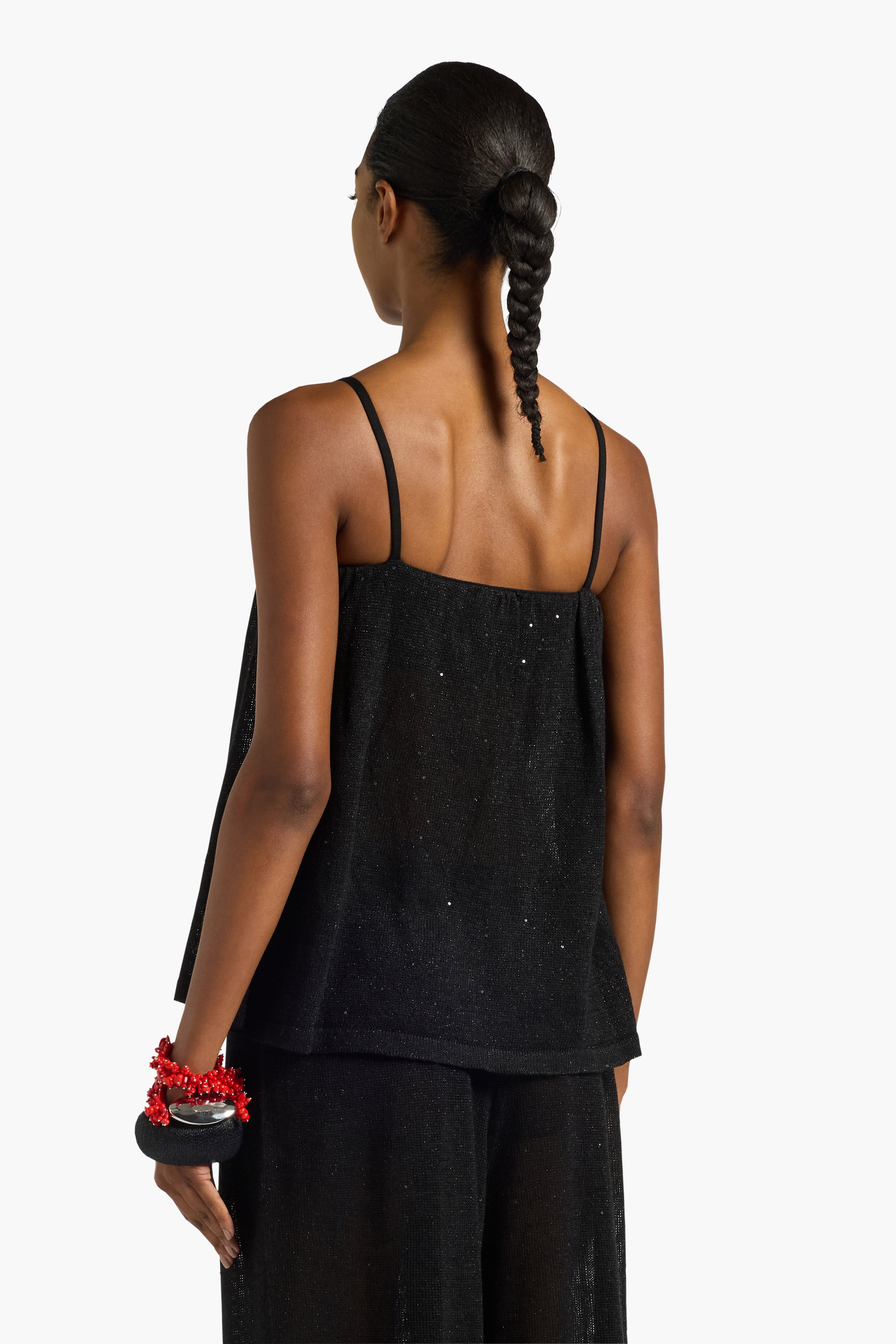Liviana Conti Diamond Top femme noir XS lin paillettes