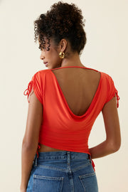 Oh Polly 11547 crop top rouge asymétrique dos drapé