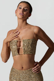 Oh Polly Embellished Ariana 12369 crop top doré sequins