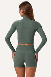 Oh Polly Bo+Tee top crop col montant kaki manches longues