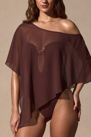 Oh Polly Zarayah Poncho Transparent Marron Espresso Mousseline