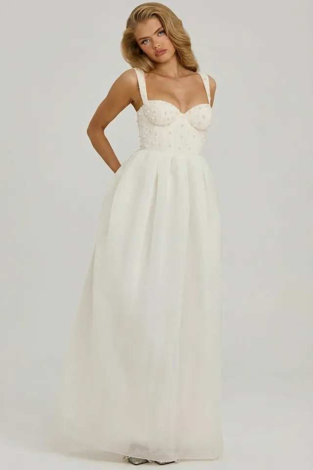 Oh Polly Delancey robe longue blanche perles corset