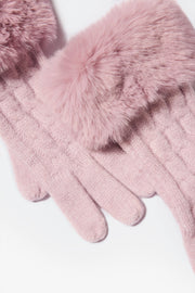 Oh Polly Bo+Tee gants maille rose poudré fausse fourrure