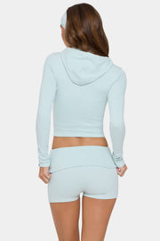 Oh Polly Knitwear sweat hoodie cropped menthe rayé zippé