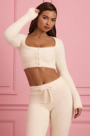 Oh Polly 12036 gilet ivoire cropped maille douce