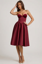 Oh Polly Gabrielle 12161 robe midi corset rouge vin