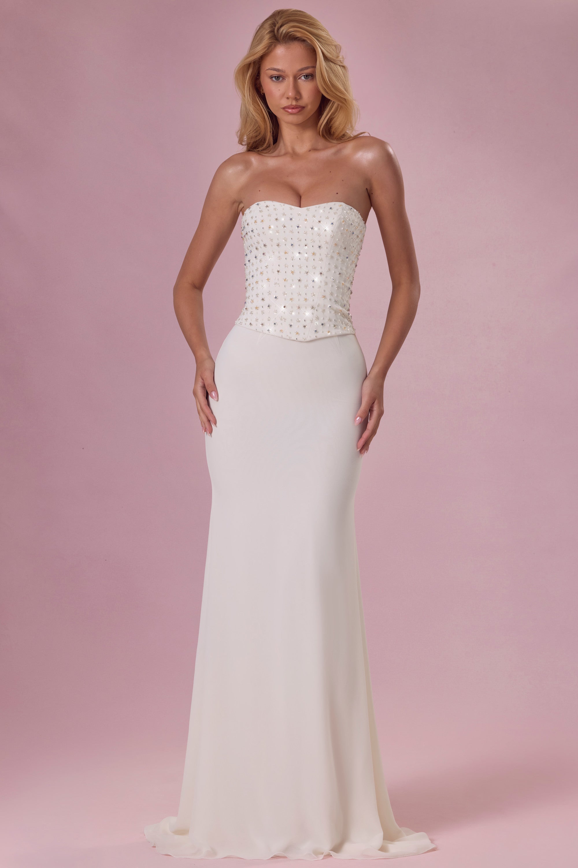 Oh Polly Melora robe bustier perle corset dos lacé longue