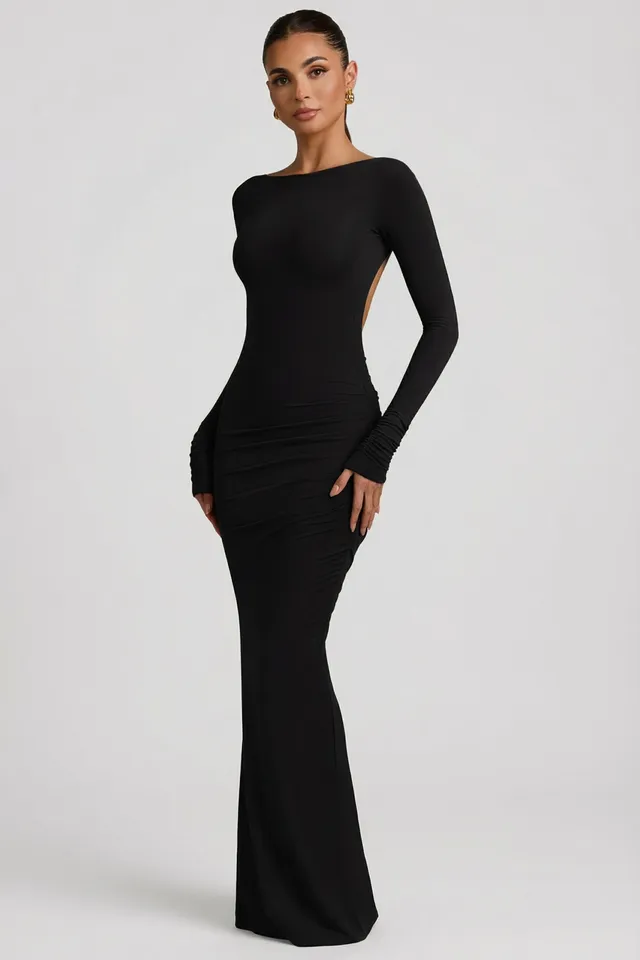 Oh Polly Regine robe longue dos nu noire modal