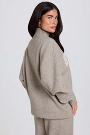 Oh Polly Knitwear Pull Soft Knit Oversized Oatmeal col roulé