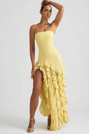 Oh Polly Diletta 8380 robe longue bustier jaune volants