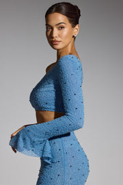 Oh Polly Embellished Amboise crop top perles bleu smokey